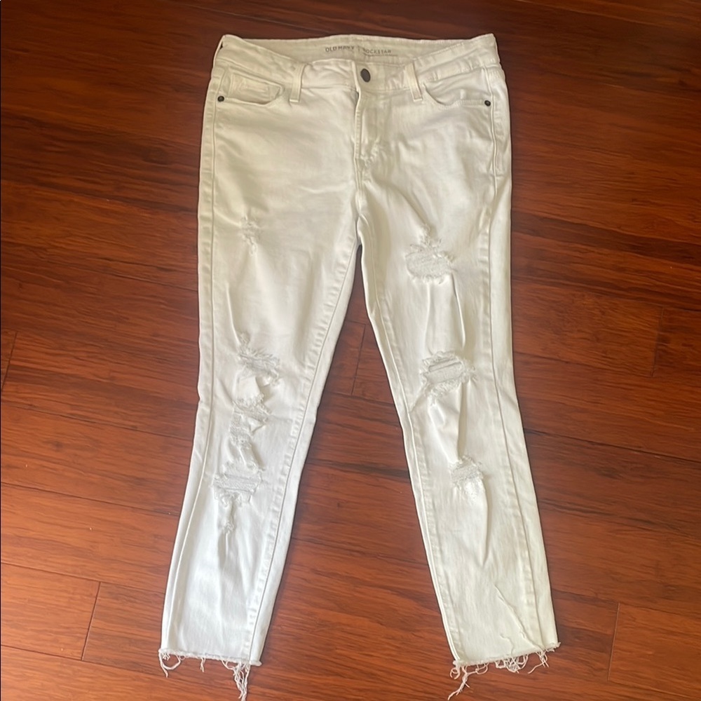 Old Navy White Ankle Cropped Jeans Distressed